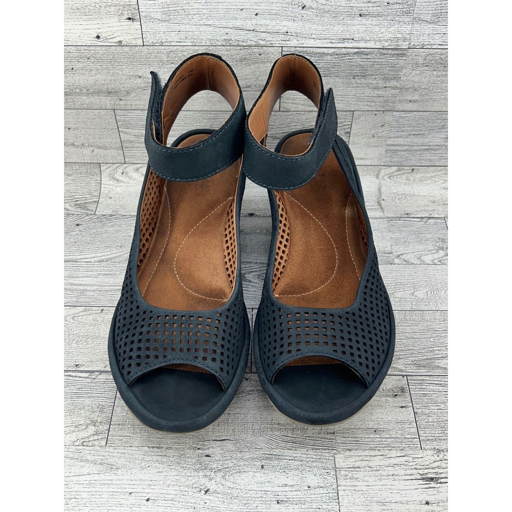 Clarks Artisan Navy Blue Perforated Wedge Sandals Women's US Size 8M